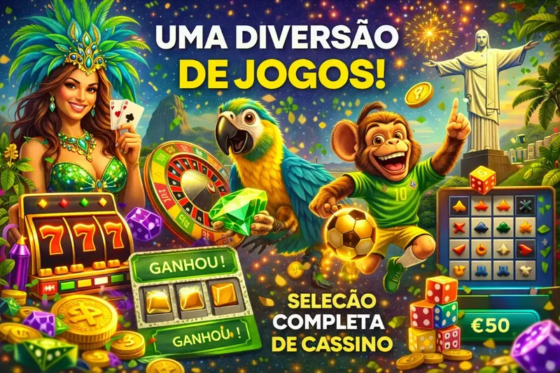 Celebração brasileira com mascotes animais, slots 777, roleta e Cristo Redentor mostrando seleção completa de cassino