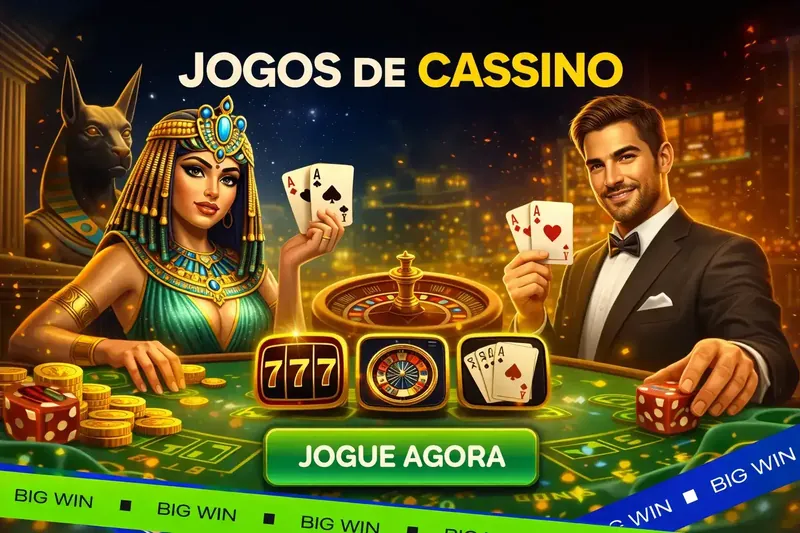 Cleopatra egípcia e dealer elegante com ases de pôquer na mesa de cassino luxuosa com ícones de slots e roleta